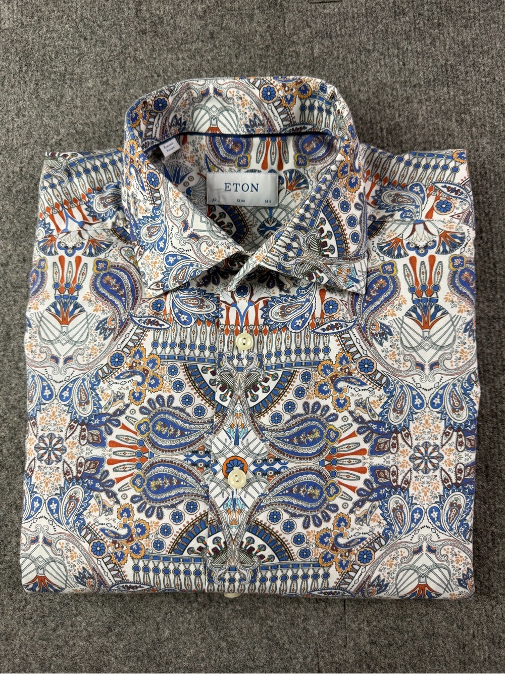 Eton Slim Mens 100% Cotton Long Sleeve Paisley Button Up Shirt Size 42-16.5